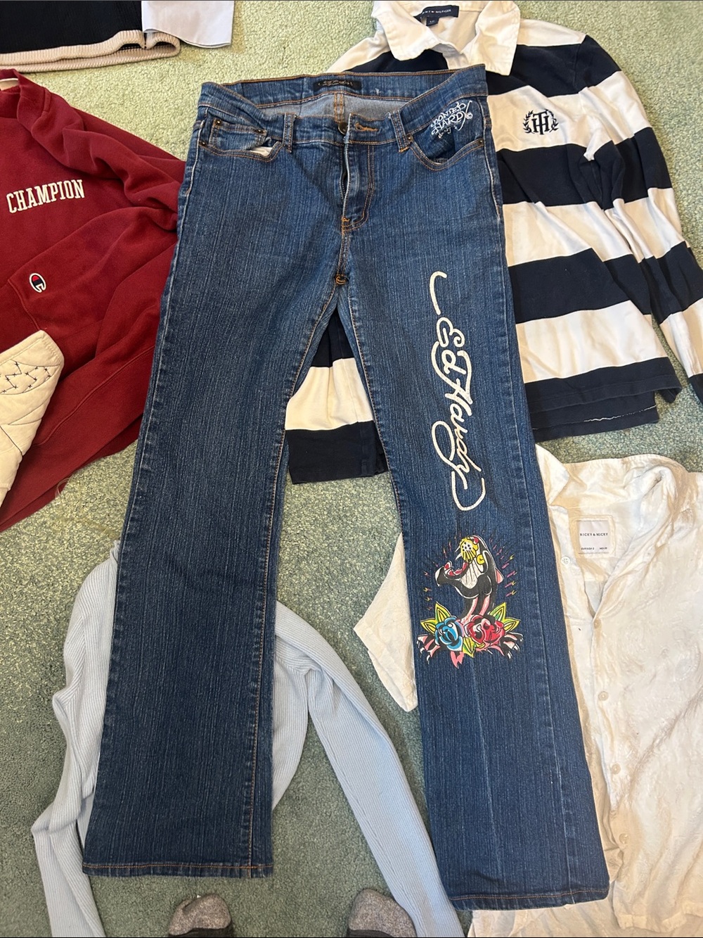 Ed Hardy by Christian Audigier Y2K Embroidered Flared Jeans